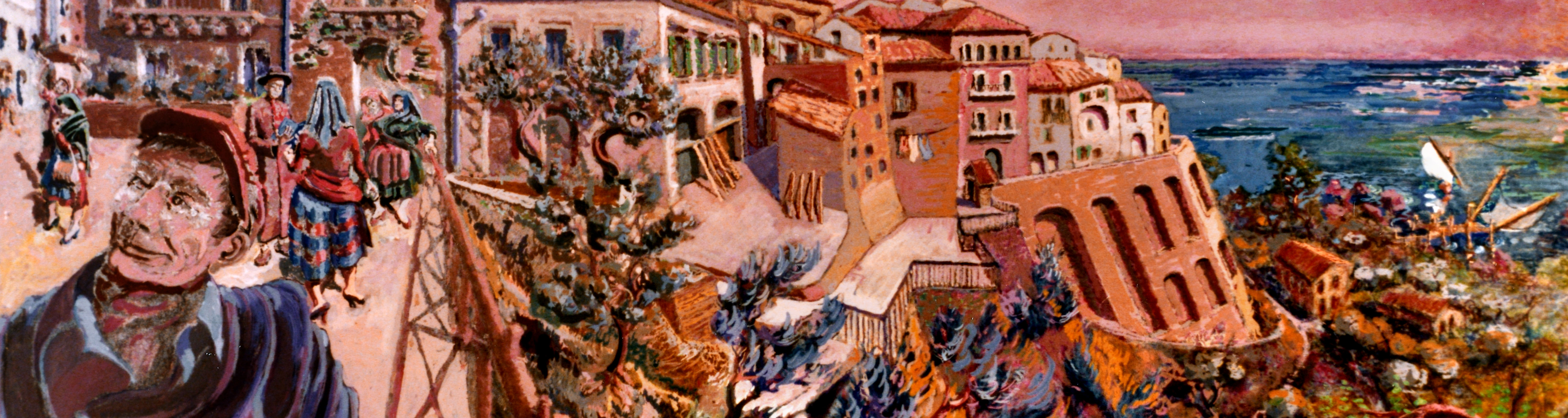 Disegno della veduta di un paese con affaccio sul mare, presumibilmente Vasto